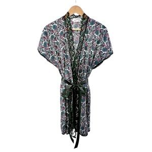 Vtg Lily of France Sleepwear Lace Robe Sz M Paisley Print Multicolor 70s Boho
